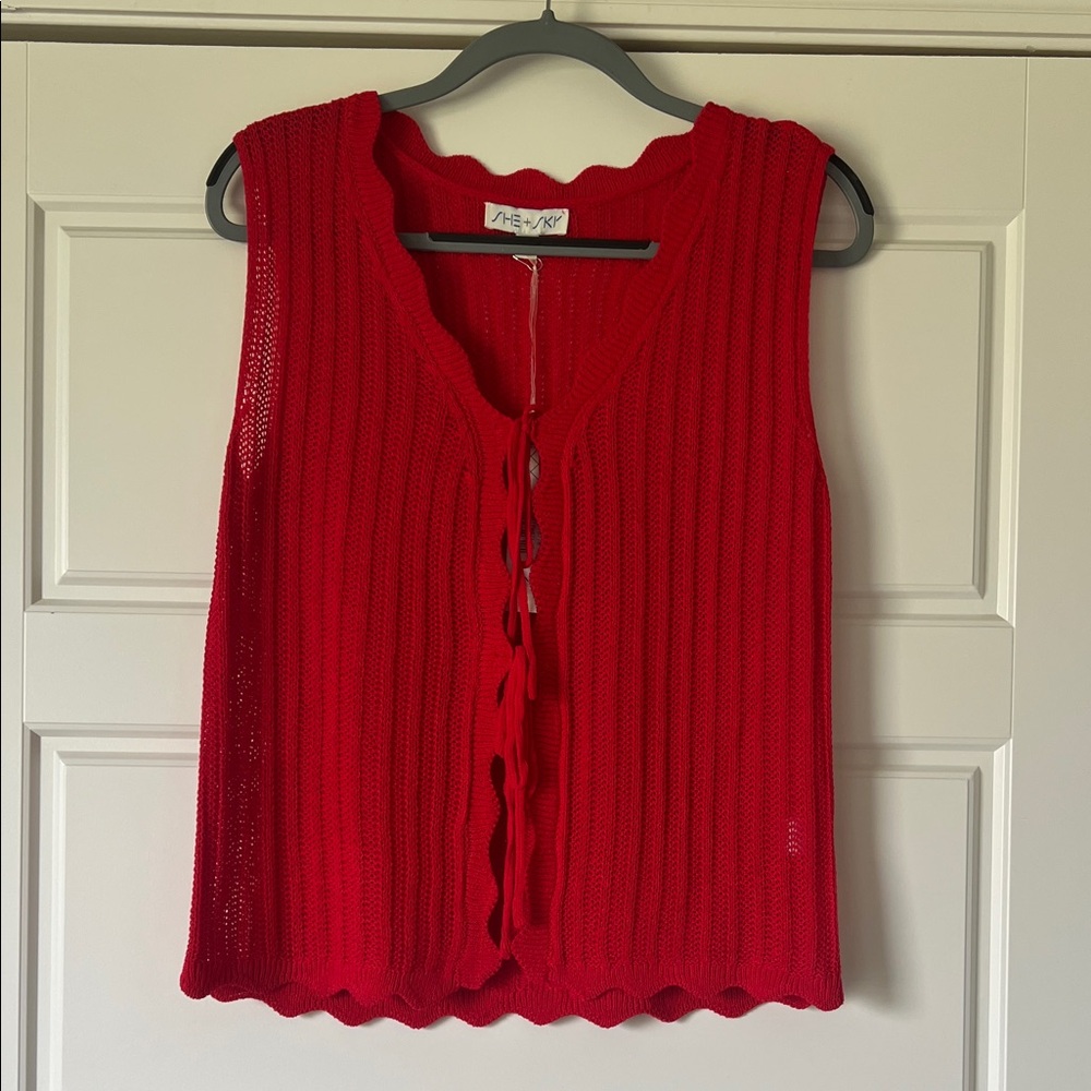 She + Sky Red Sleeveless Knit Top